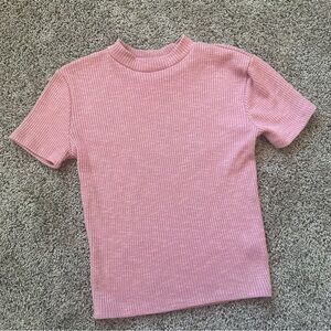 Popular Basics Pink Ribbed Short Sleeve Tee